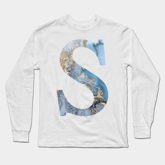 The Letter S Blue and Gold Metallic Long Sleeve T-Shirt by Claireandrewss